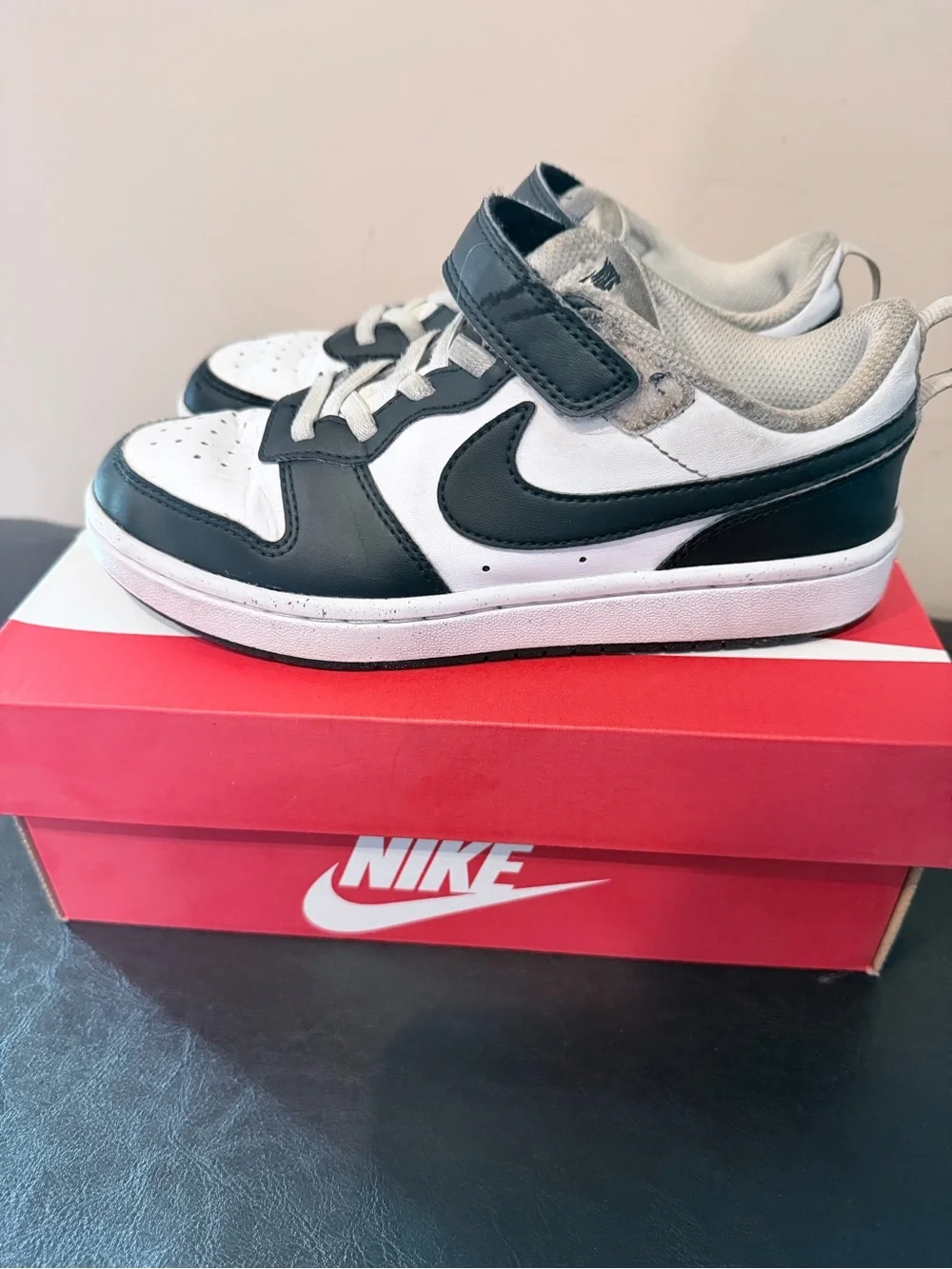 Nike Kids Black and White Court Borough low Recraft Sneakers
